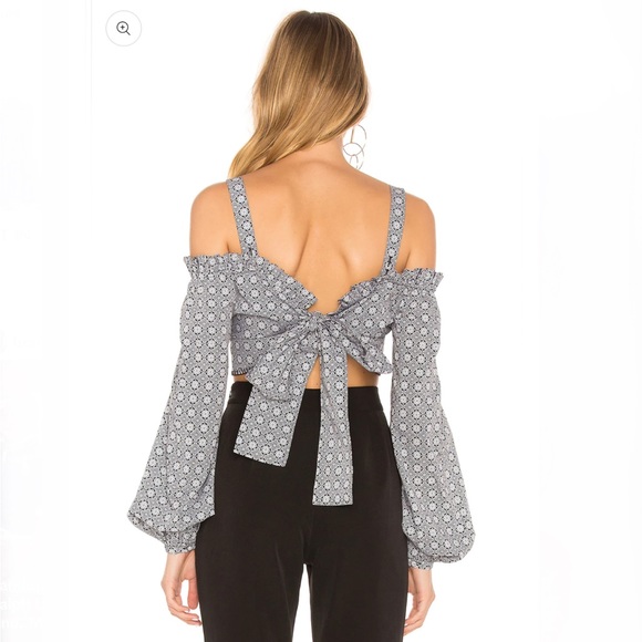 Tularosa Printed Off the Shoulder in Tile Black Size S - Picture 2 of 7